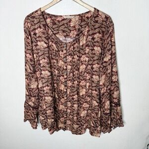 Soft Surroundings Amity Floral Pintuck Pleat Top Women's 2X Blouse‎ Boho READ
